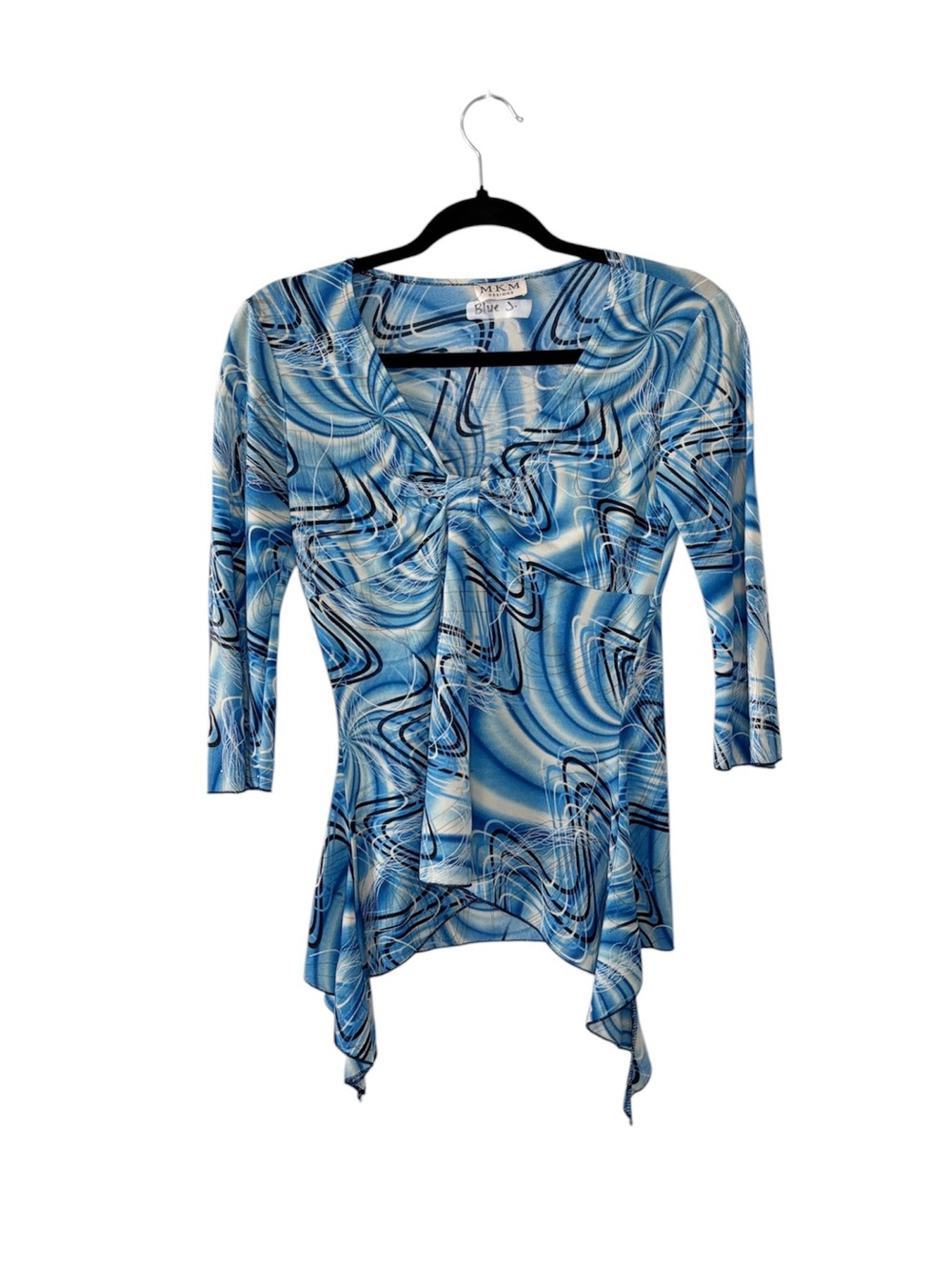Vintage Y2K Babydoll Top Blue Swirl Fairy Boho Whimsy S